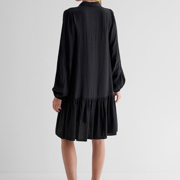 Express Black RUFFLE HEM OVERSIZED SHIRT DRESS XS - Picture 2 of 4